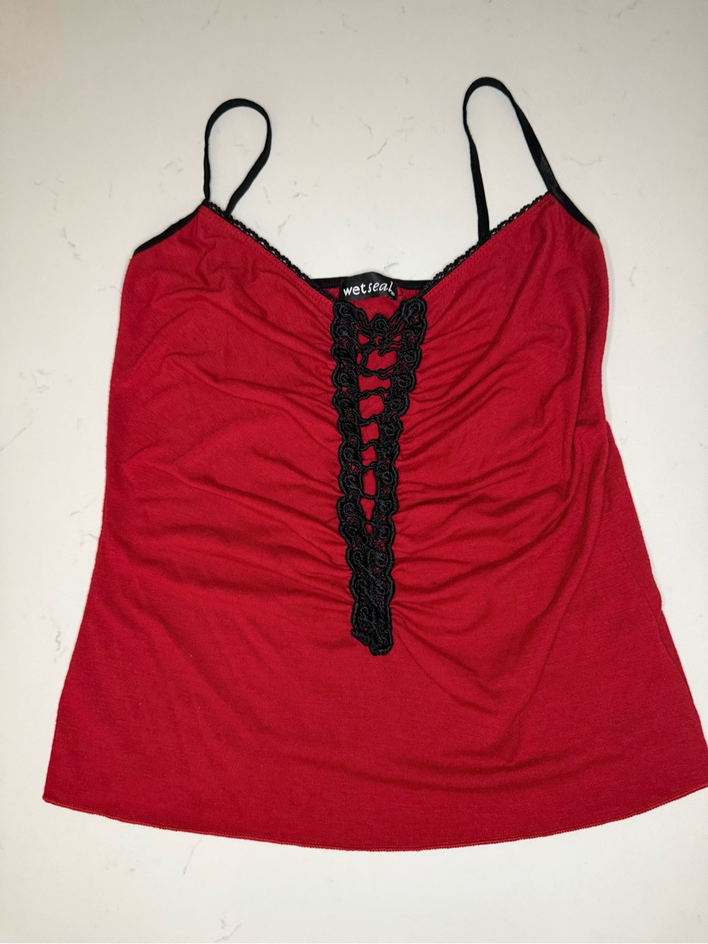 Wet Seal Red Cami with Black Lace Accent